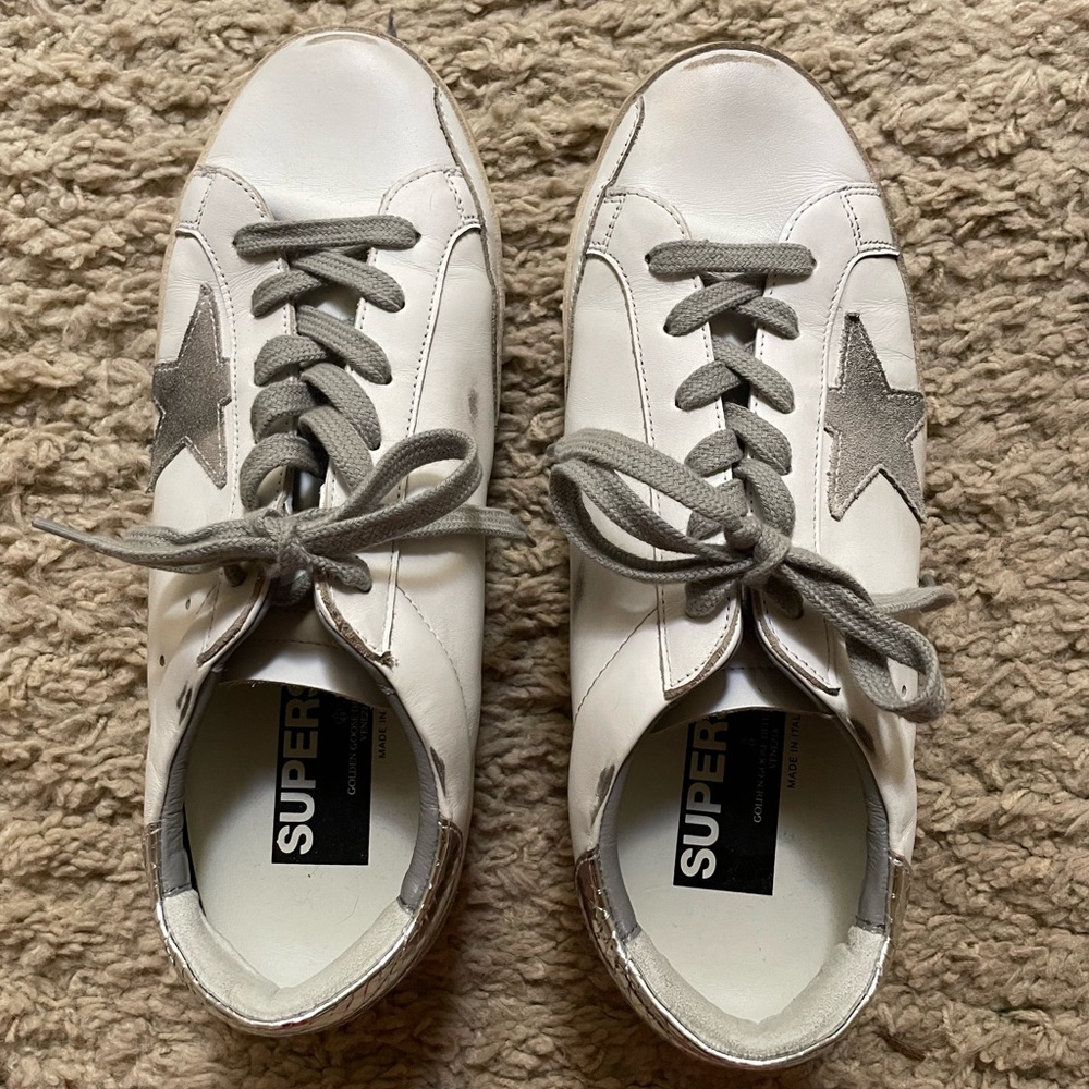 NWOT Authentic Golden Goose white/grey tennis shoes, size 41